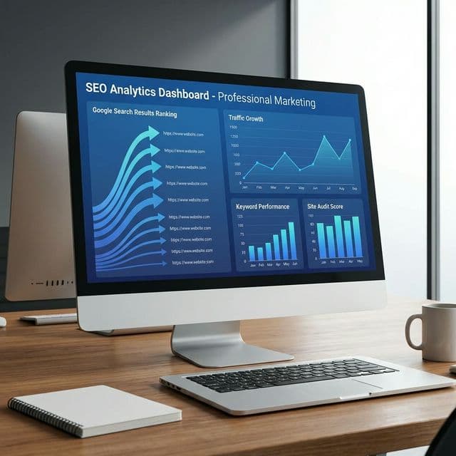 An SEO analytics dashboard showing search rankings, traffic growth and keyword performance — built by York Coders for a business in Centereach, NY