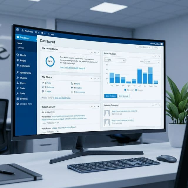 A WordPress dashboard showing site health, recent activity and traffic data — built by York Coders for a business in Holtsville, NY