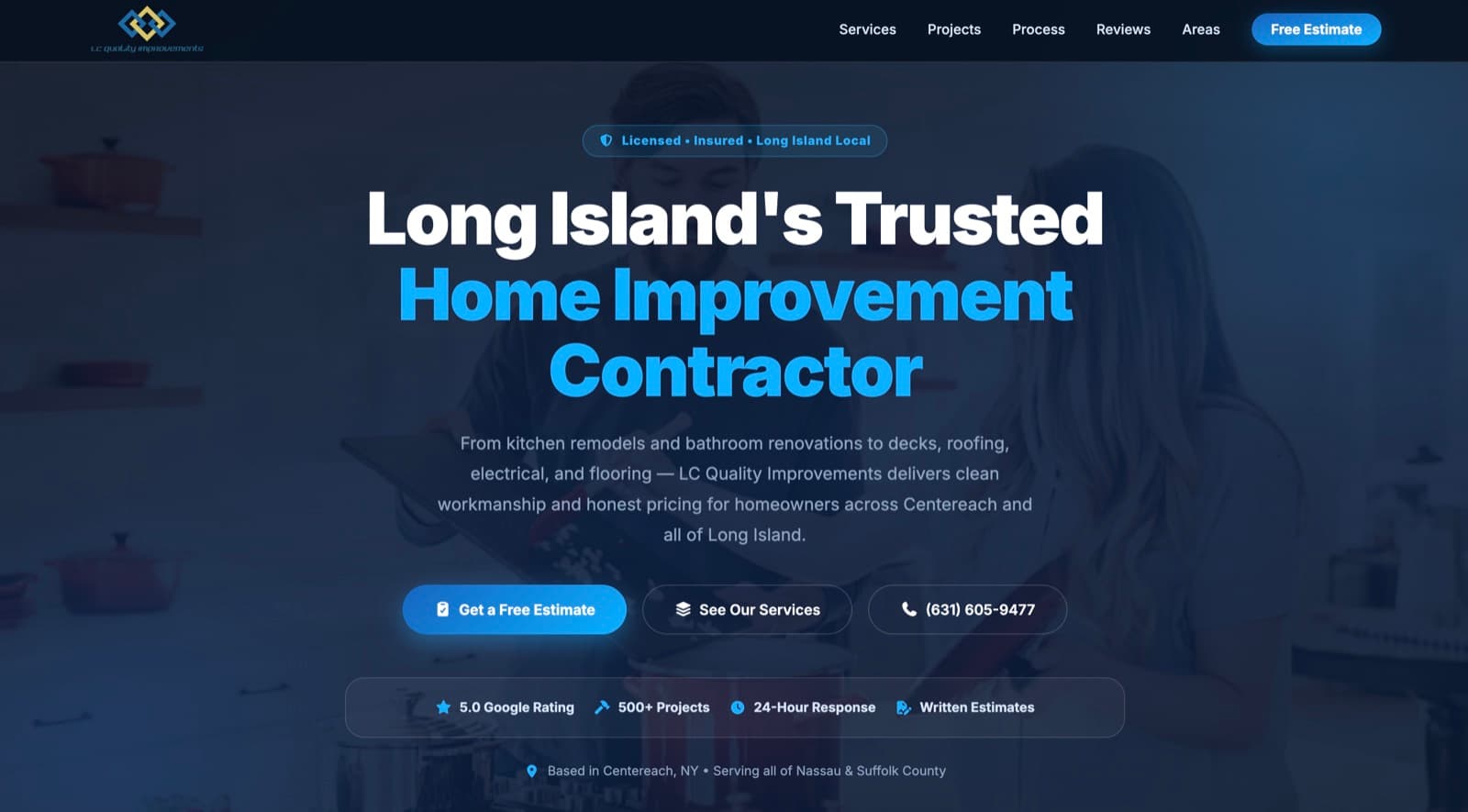 Homepage of the LC Quality Improvements website — Construction in Centereach, NY, built by York Coders