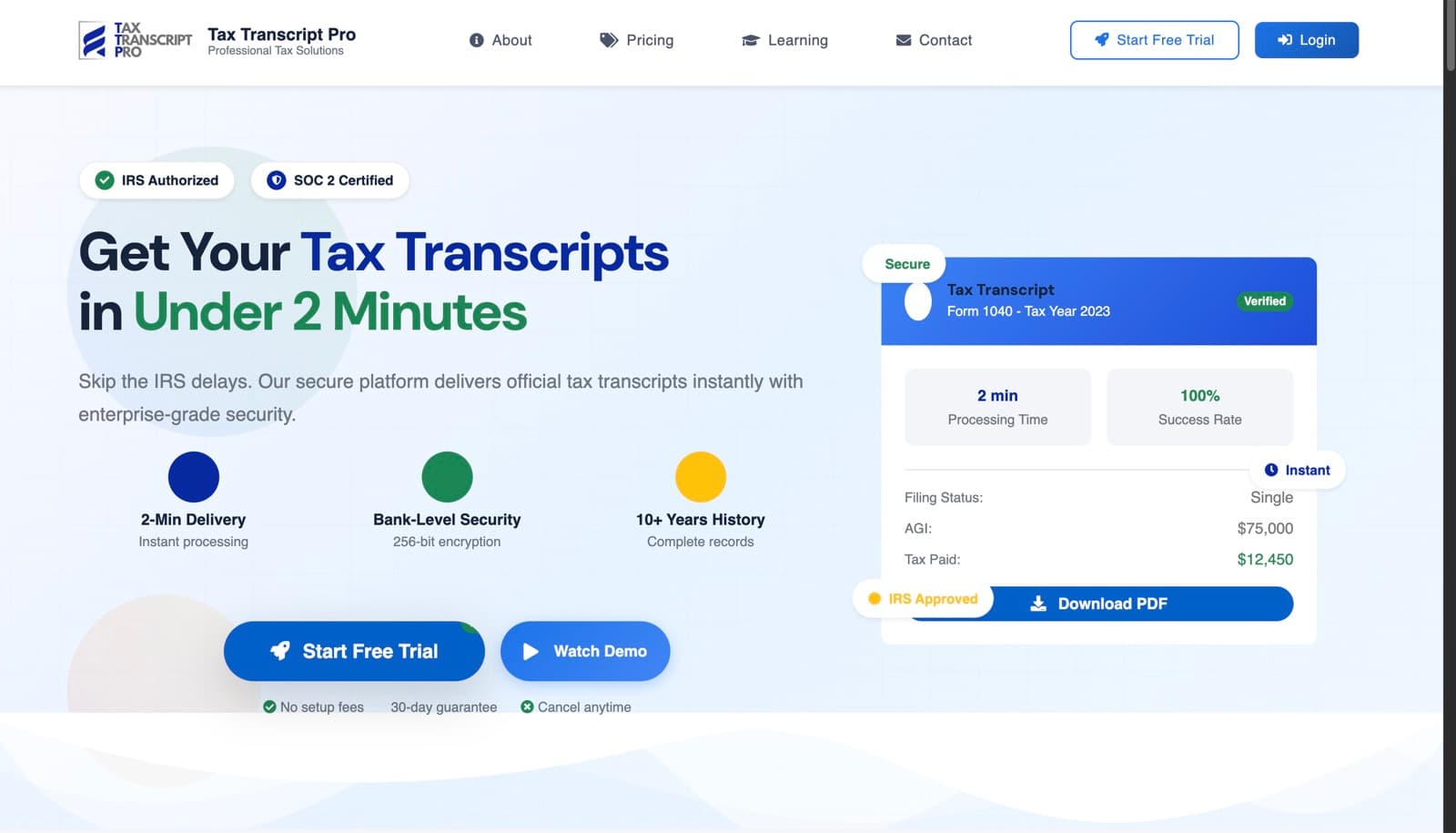 Homepage of the Tax Transcript Pro website — FinTech / SaaS in Selden, NY, built by York Coders